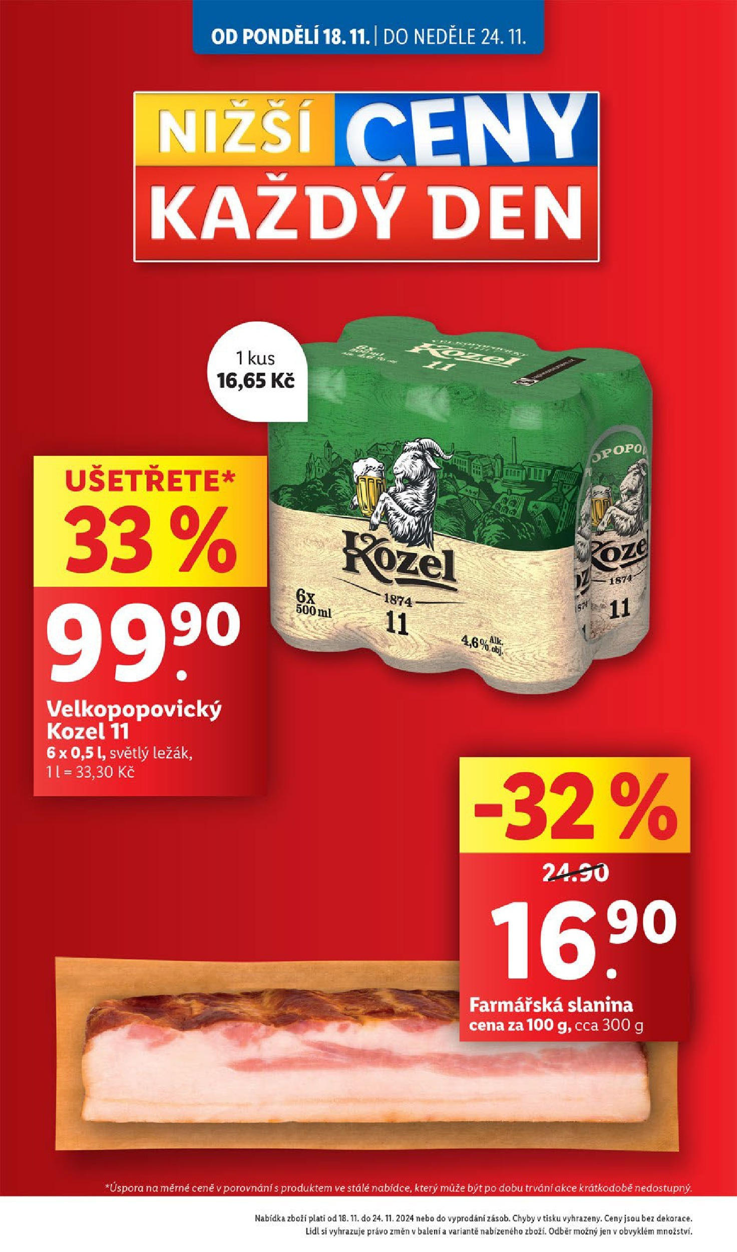 Lidl leták od 18.11.2024 - Nový akční leták | Strana: 8 | Produkty: Kozel, Velkopopovický Kozel, Kozel 11, Slanina