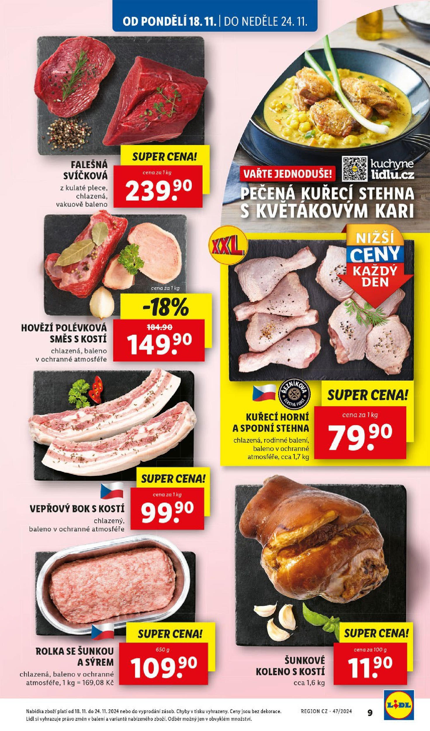 Lidl leták od 18.11.2024 - Nový akční leták | Strana: 19 | Produkty: Hovězí, Vepřový bok, Kuřecí stehna, Kuchyně