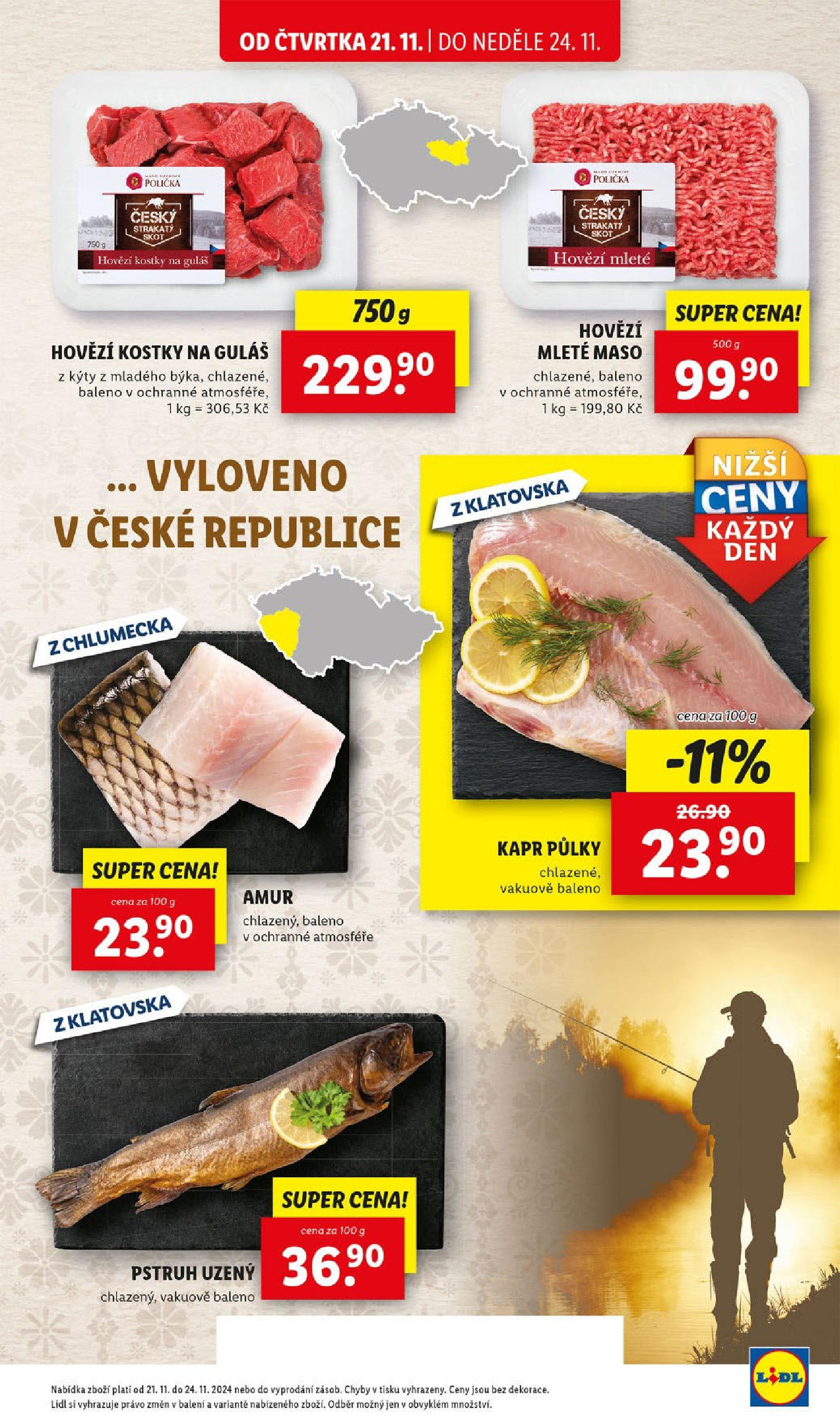 Lidl leták od 21.11.2024 - Nový akční leták | Strana: 21 | Produkty: Polička, Hovězí, Guláš, Kapr