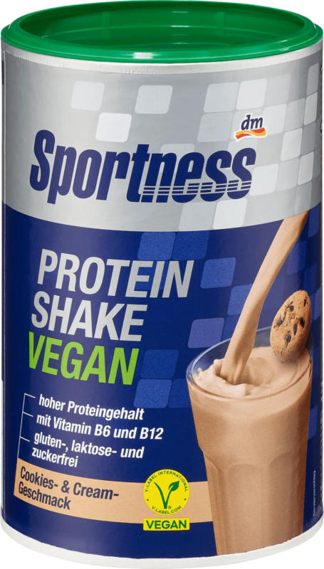 Sportness Proteinpulver, Protein Shake Vegan Cookies & Cream Geschmack