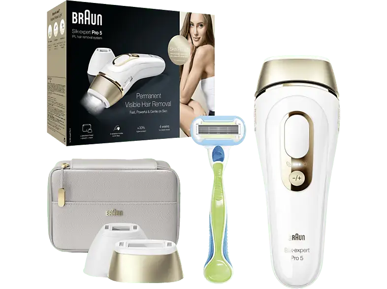 Braun Silk-Expert Pro 5 PL5154 IPL-Haarentfernungsgerät 2-Aufsätze (Weiß, mit , Netzbetrieb)