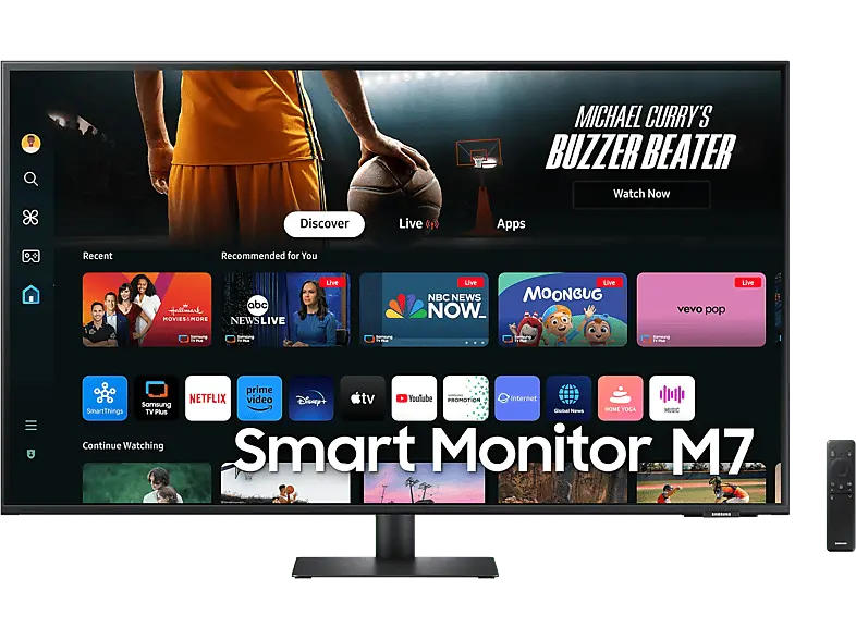 Samsung Smart Monitor M7 mit Fernbedienung, UHD 4K, 43 Zoll, Tizen OS, 4ms GtG, 20W Audio, HDR10, VA-Panel, WiFi + BT, Schwarz