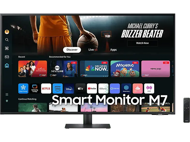 Samsung Smart Monitor M7 mit Fernbedienung, UHD 4K, 43 Zoll, Tizen OS, 4ms GtG, 20W Audio, HDR10, VA-Panel, WiFi + BT, Schwarz