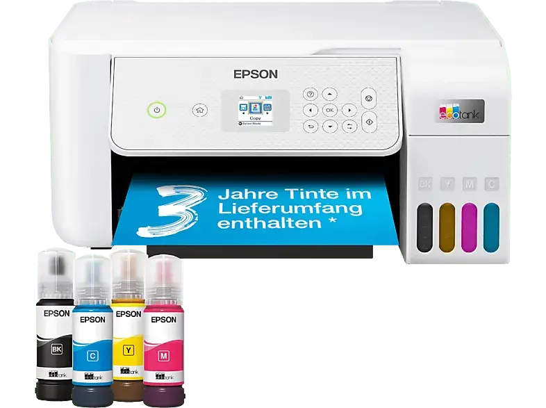 EPSON EcoTank ET-2876, Multifunktionsdrucker, WLAN, Tintendruck, Weiß, Tintentank