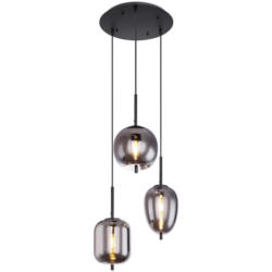 GLOBO Pendelleuchte Blacky 15345-3 schwarz Metall Rauchglas H/D: ca. 120x46 cm E14 3 Brennstellen