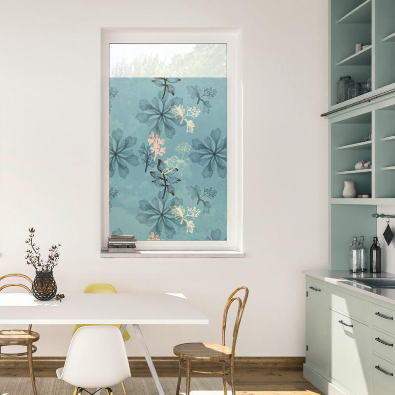 LICHTBLICK Fensterfolie Aqua Floral Floral Aqua Floral blau B/L: ca. 100x100 cm