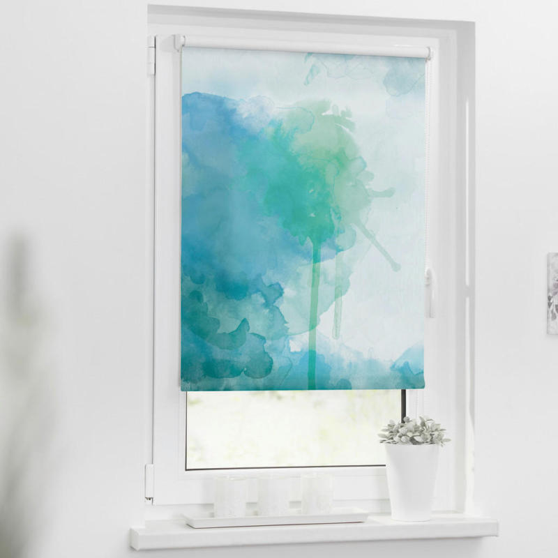 Rollo Aquarell blau B/L: ca. 80x150 cm