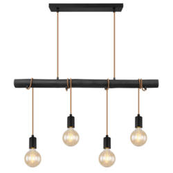 GLOBO Pendelleuchte LEO 15459-4H schwarz Metall Holz B/H/T: ca. 90x120x6 cm