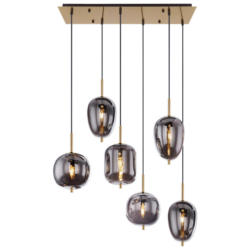 GLOBO Pendelleuchte BLACKY 15345-6MM messing Metall Rauchglas B/H/L: ca. 34x120x80 cm E14 6 Brennstellen