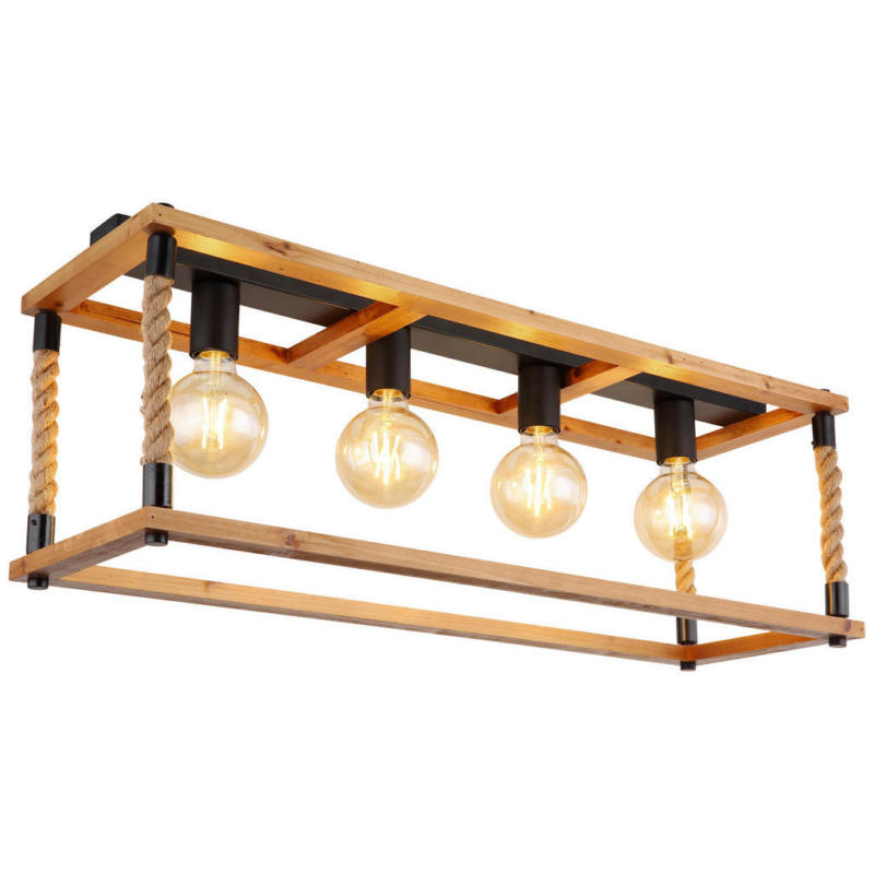 GLOBO Deckenleuchte 15691-4D schwarz braun Metall Holz B/H/L: ca. 25x31x80 cm E27 4 Brennstellen