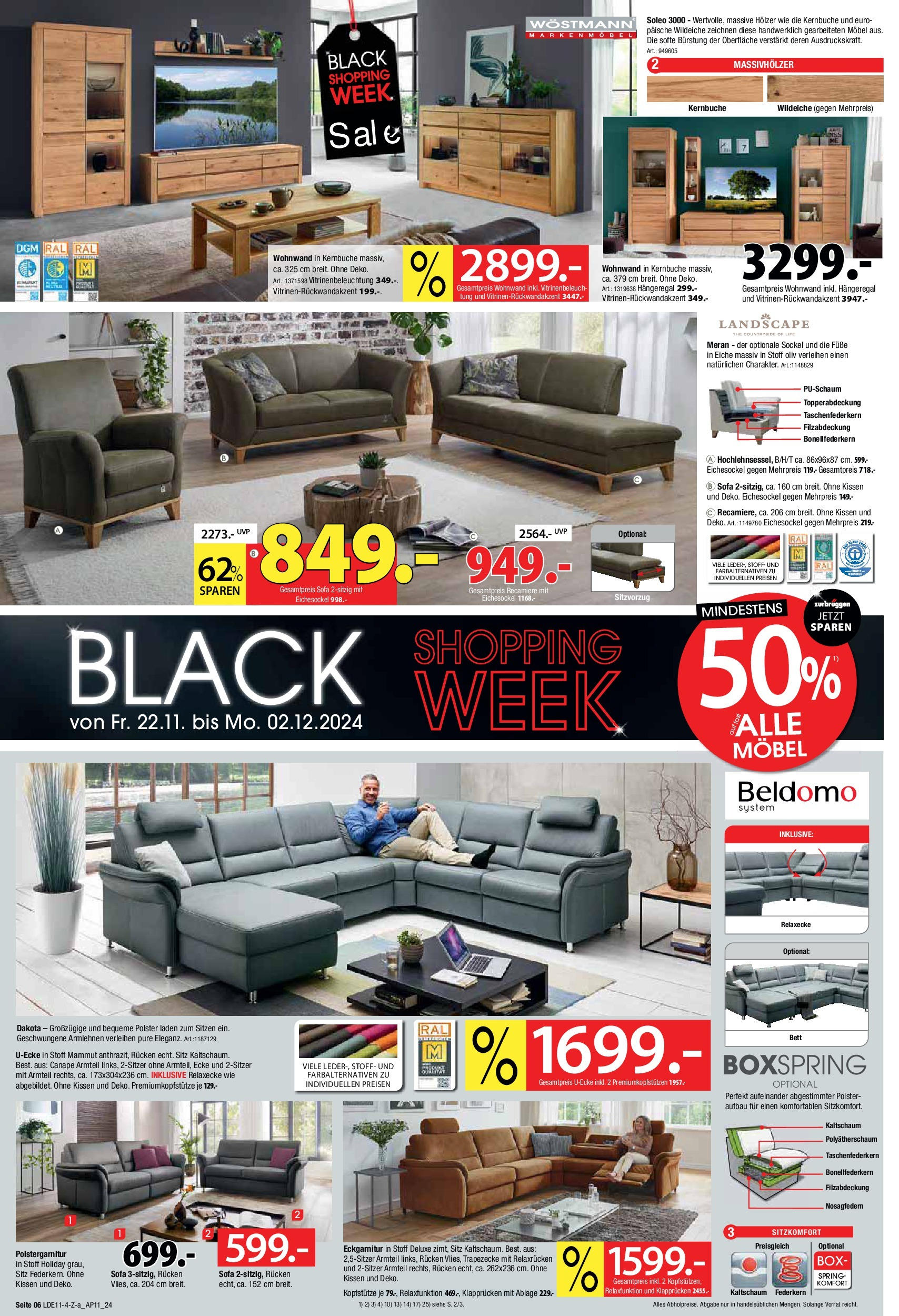 Zurbrüggen BLACK FRIDAY Prospekt von 21.11.2024 | Seite: 6 | Produkte: Wohnwand, Bett, Kissen, Sofa