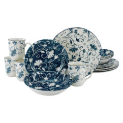 CreaTable Kombiservice Damask blau Steingut 16 tlg.