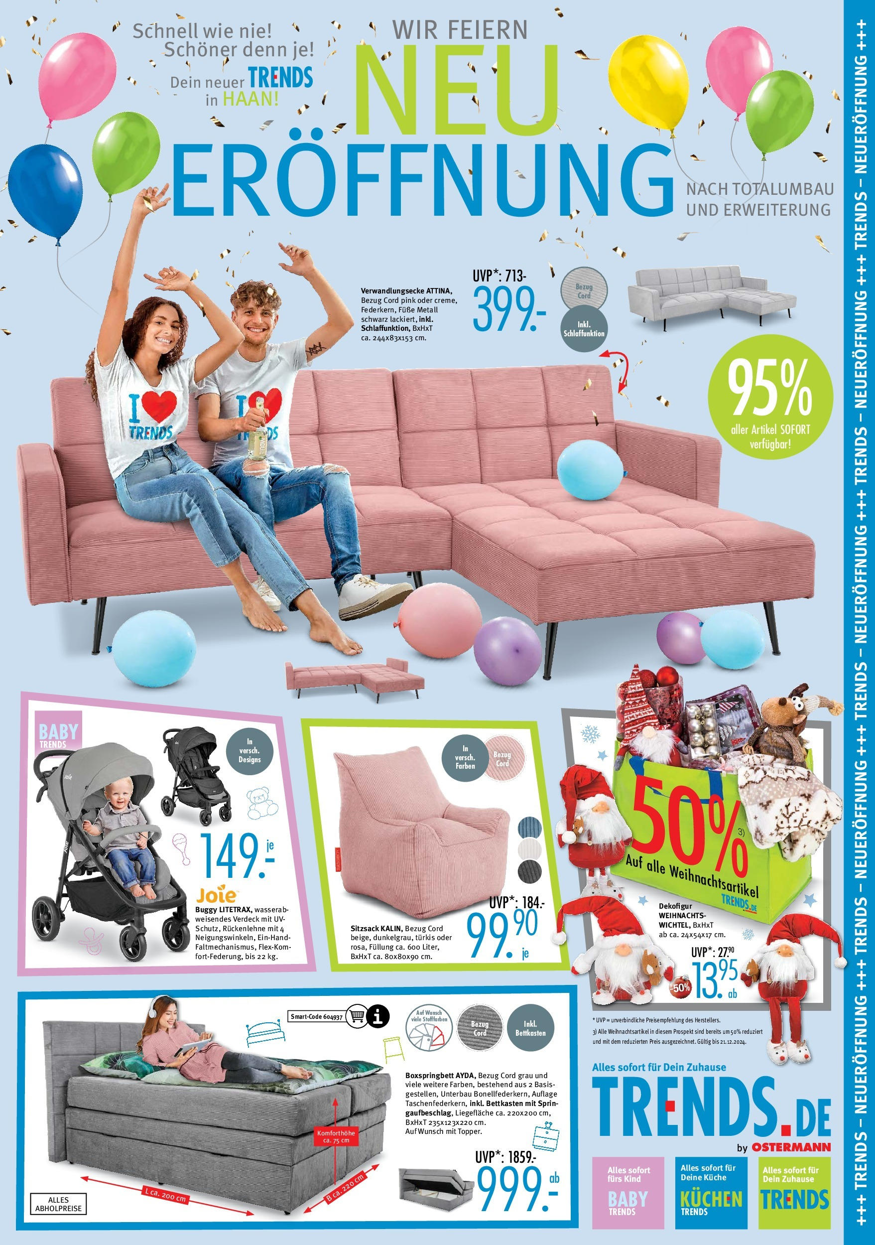 Trends - Ostermann Trends: Neue Möbel wirken Wunder. (ab 22.11.2024) zum Blättern | Seite: 1 | Produkte: Sitzsack, Boxspringbett, Küche, Kuchen