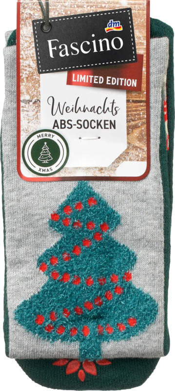 Fascino ABS Socken XMAS mit Christbaum-Motiv grau & grün Gr. 39-42