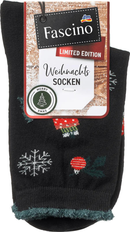 Fascino Socken XMAS mit Weihnachts-Muster schwarz Gr. 35-38