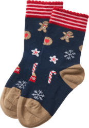 PUSBLU Socken mit Weihnachts-Muster, blau, Gr. 27/29