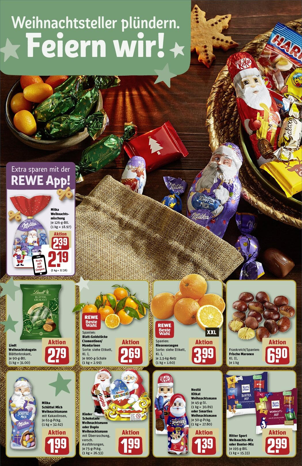 Rewe - Rewe: Wochenangebote (ab 24.11.2024) zum Blättern » Angebote | Seite: 4 | Produkte: Kinder schokolade, Mandarinen, Milka, Lindt