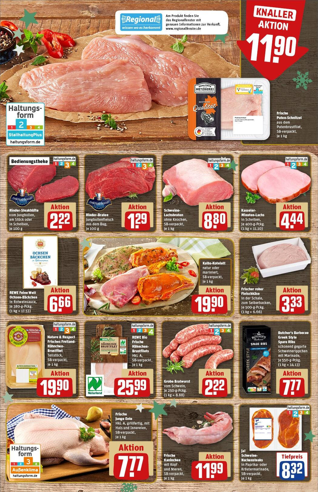 Rewe - Rewe: Wochenangebote (ab 24.11.2024) zum Blättern » Angebote | Seite: 8 | Produkte: Nackensteaks, Kaninchen, Bratwurst, Putenschnitzel