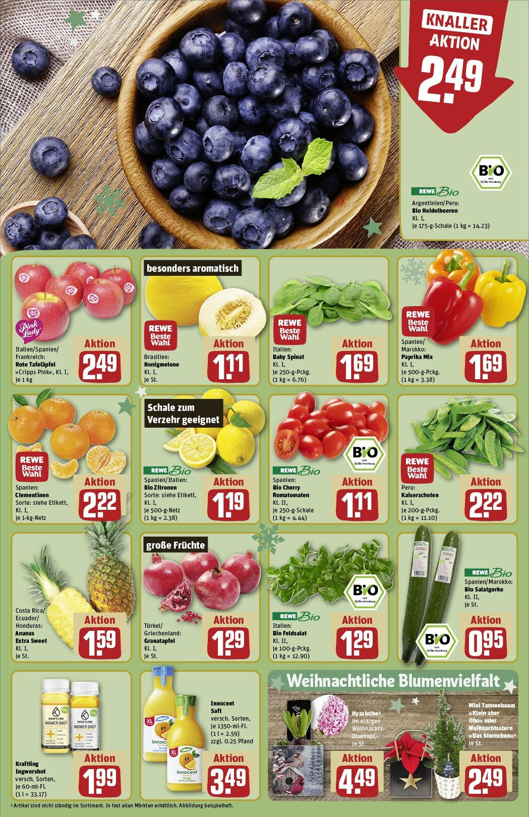 Rewe - Rewe: Wochenangebote (ab 24.11.2024) zum Blättern » Angebote | Seite: 10 | Produkte: Granatapfel, Heidelbeeren, Saft, Zitronen