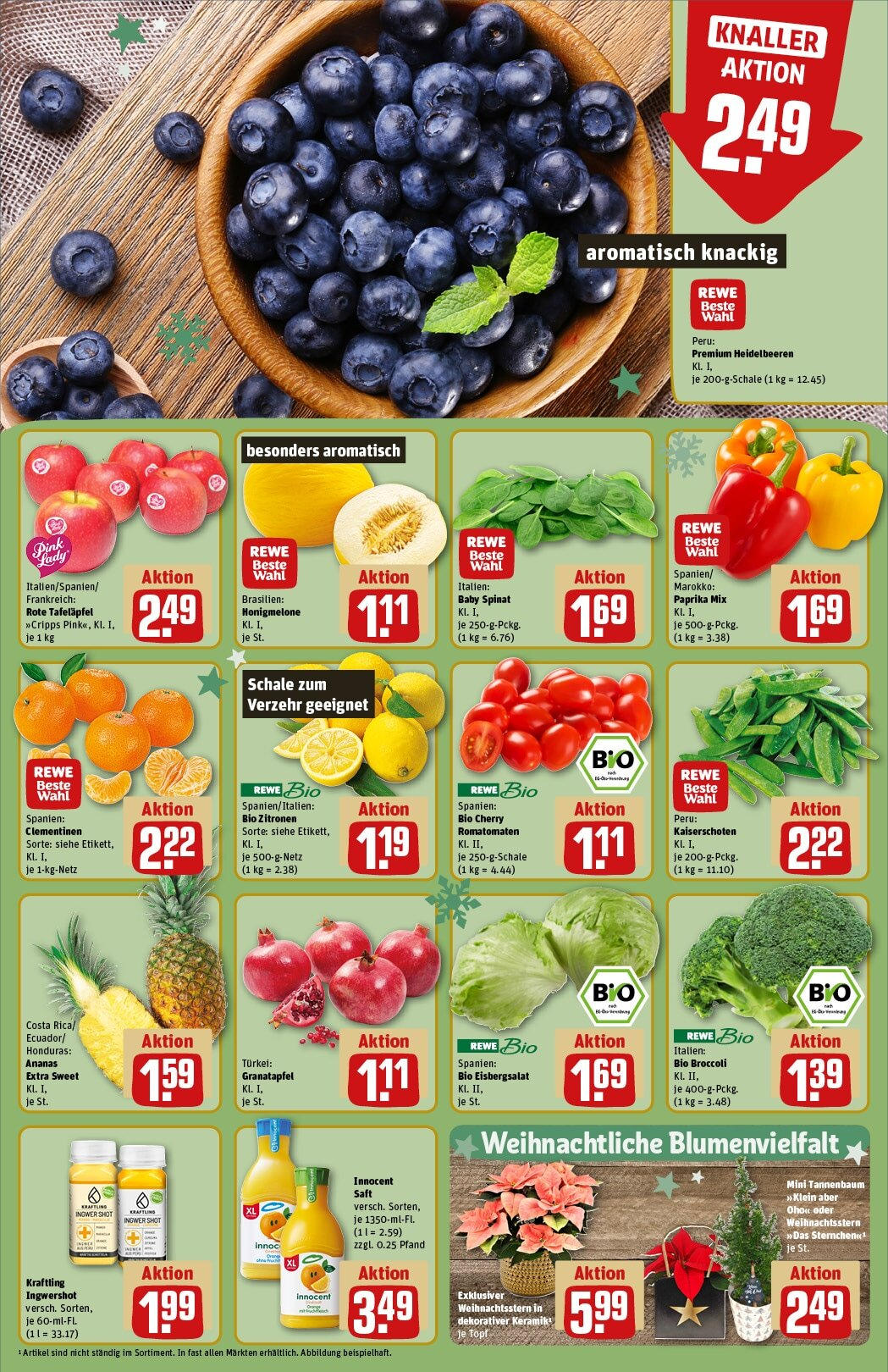 Rewe - Rewe: Wochenangebote (ab 24.11.2024) zum Blättern » Angebote | Seite: 12 | Produkte: Ananas, Heidelbeeren, Honigmelone, Paprika