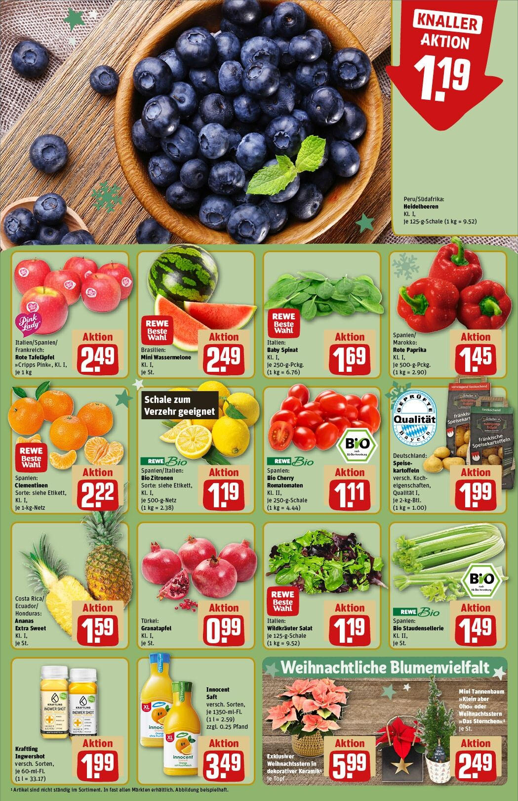 Rewe - Rewe: Wochenangebote (ab 24.11.2024) zum Blättern » Angebote | Seite: 12 | Produkte: Granatapfel, Heidelbeeren, Salat, Zitronen