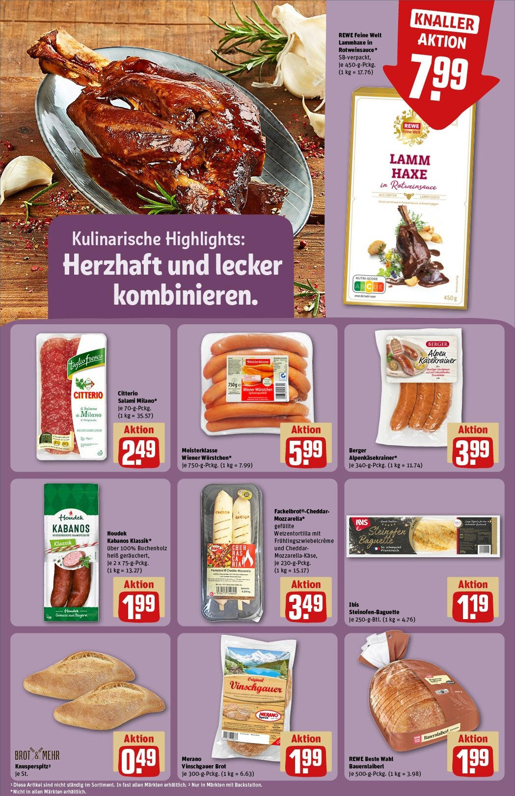 Rewe - Rewe: Wochenangebote (ab 24.11.2024) zum Blättern » Angebote | Seite: 14 | Produkte: Baguette, Käsekrainer, Brot, Salami