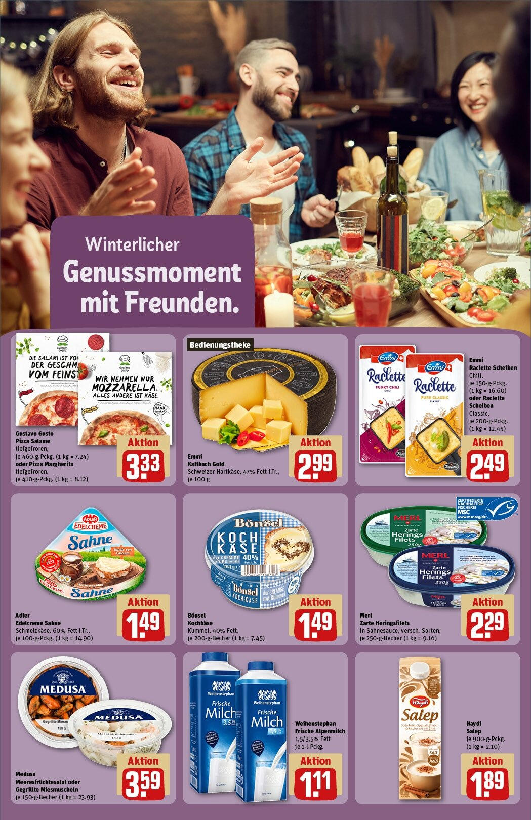 Rewe - Rewe: Wochenangebote (ab 24.11.2024) zum Blättern » Angebote | Seite: 14 | Produkte: Milch, Käse, Pizza, Raclette