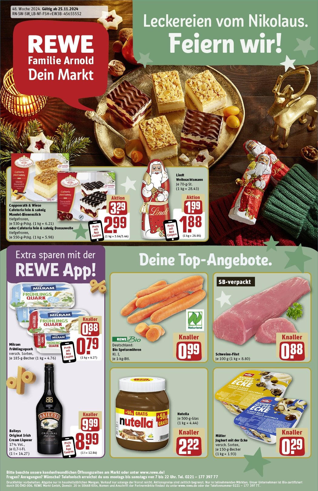 Rewe - Nussloch, Walldorfer Str. 59  (ab 25.11.2024) zum Blättern » Angebote | Seite: 1 | Produkte: Joghurt, Schweinefilet, Baileys, Lindt