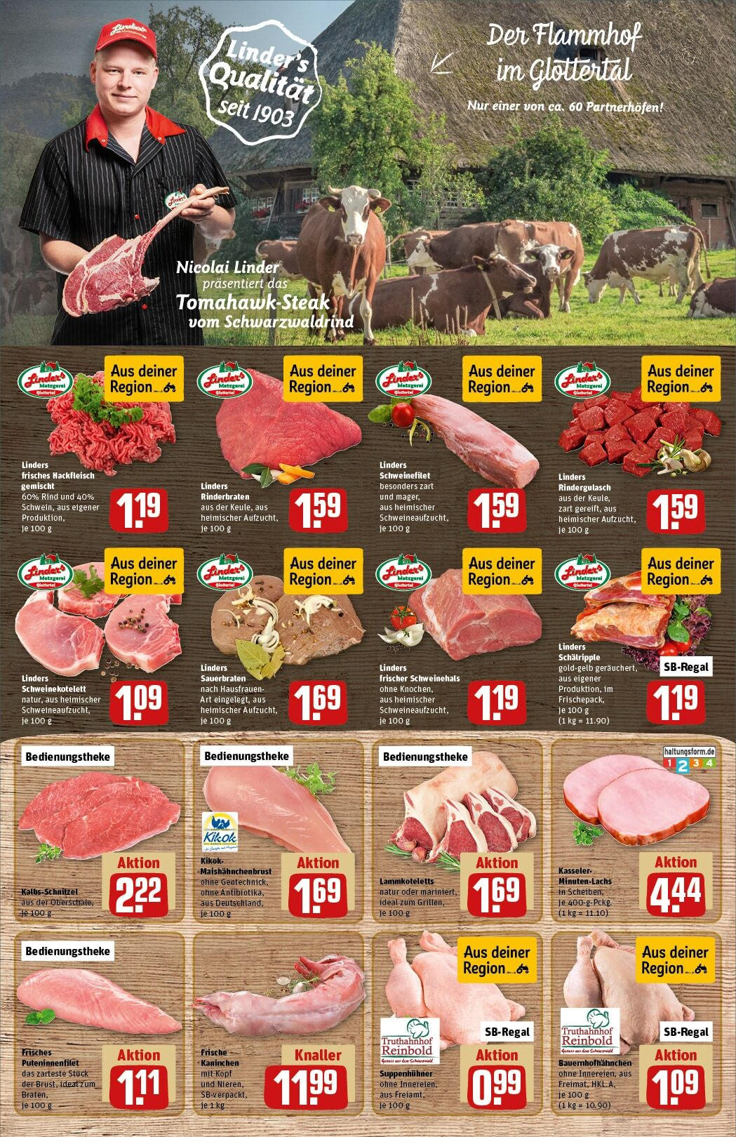 Rewe - Rewe: Wochenangebote (ab 24.11.2024) zum Blättern » Angebote | Seite: 9 | Produkte: Rinderbraten, Rindergulasch, Schweinefilet, Hackfleisch