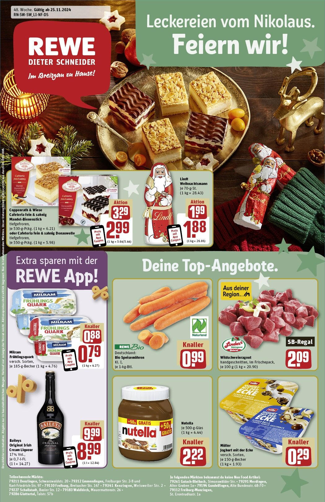 Rewe - Rewe: Wochenangebote (ab 24.11.2024) zum Blättern » Angebote | Seite: 1 | Produkte: Quark, Nutella, Milram, Baileys