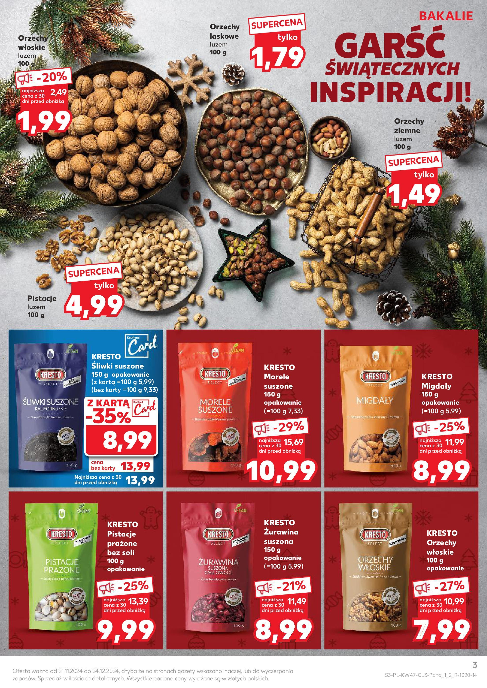 Kaufland gazetka od 21.11.2024 | Boże Narodzenie 🎄🎁 | Strona: 3 | Produkty: Karta, Żurawina, Orzechy laskowe, Owoce