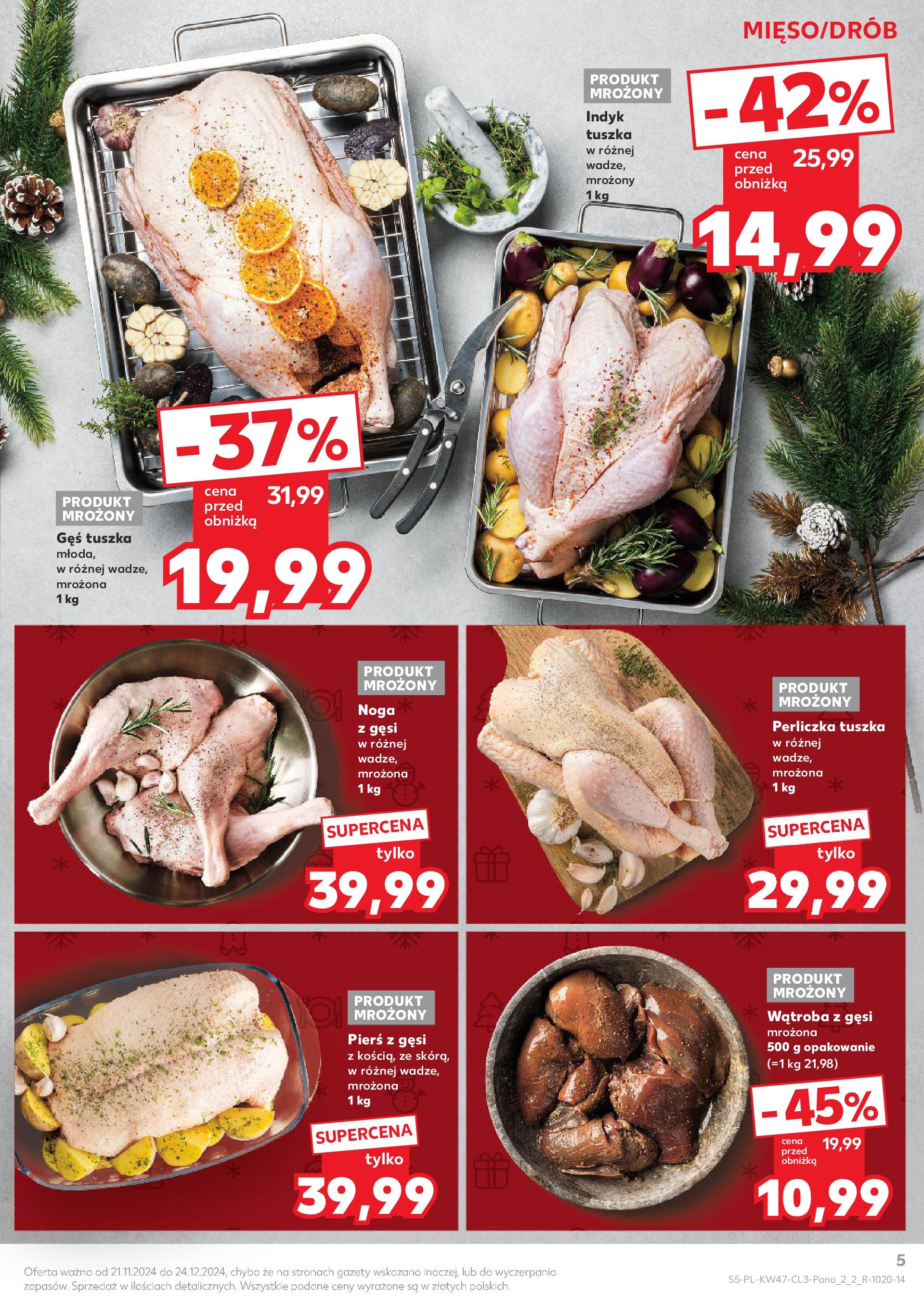 Kaufland gazetka od 21.11.2024 | Boże Narodzenie 🎄🎁 | Strona: 5 | Produkty: Pierś z gęsi, Gęś, Perliczka