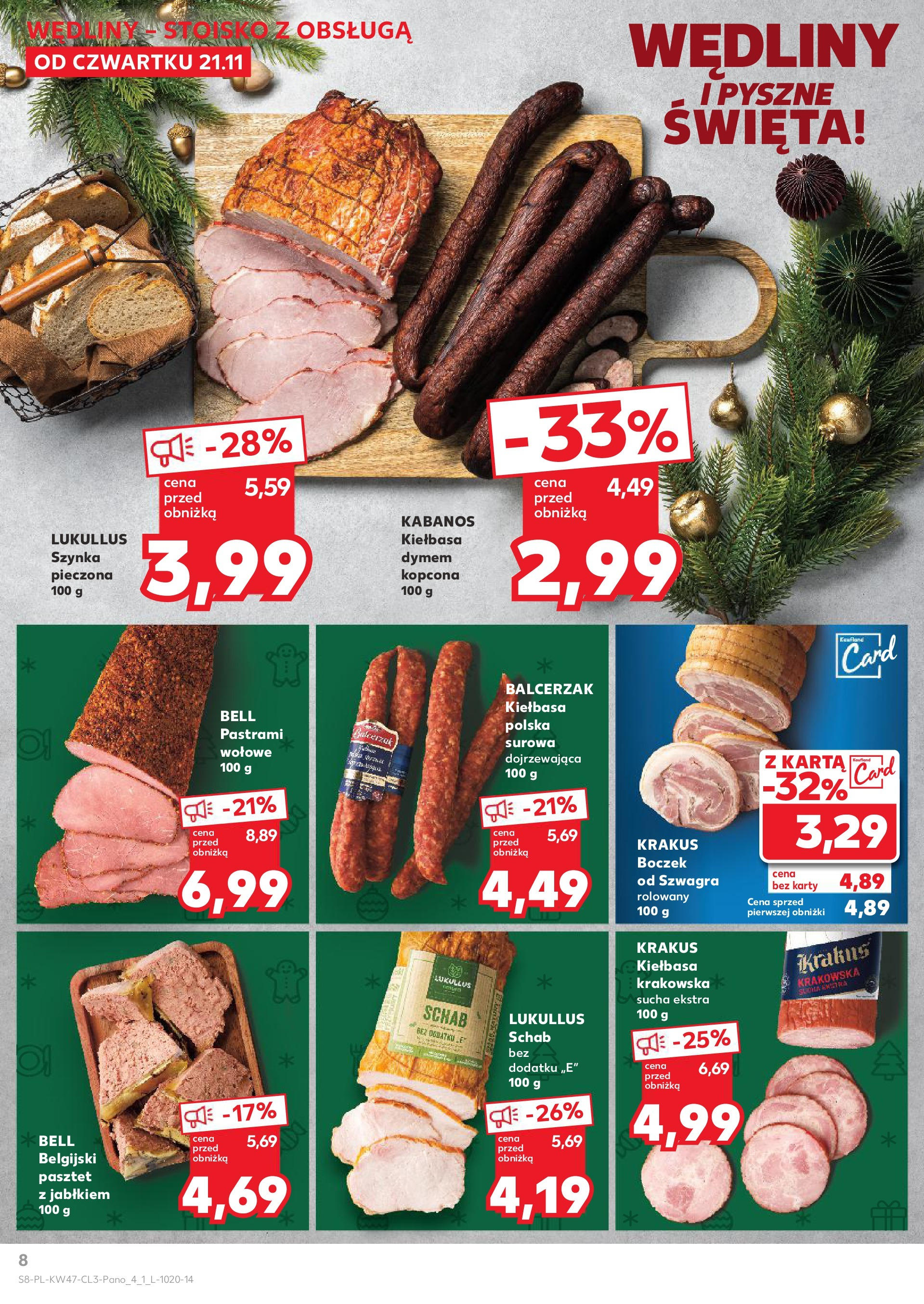 Kaufland gazetka od 21.11.2024 | Boże Narodzenie 🎄🎁 | Strona: 8 | Produkty: Karta, Bell, Boczek, Wędliny