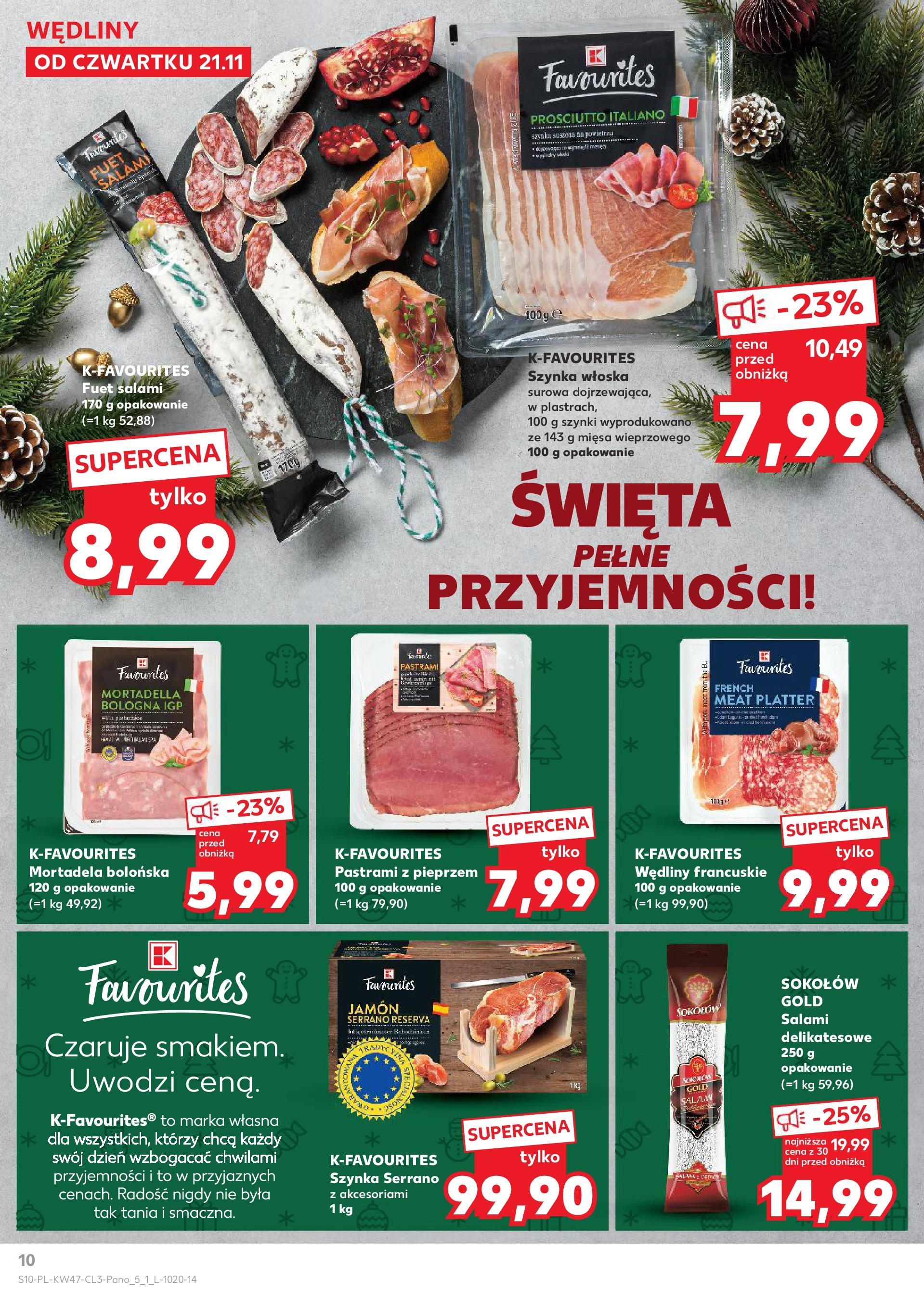 Kaufland gazetka od 21.11.2024 | Boże Narodzenie 🎄🎁 | Strona: 10 | Produkty: Fuet, Szynka serrano, Salami, Wędliny