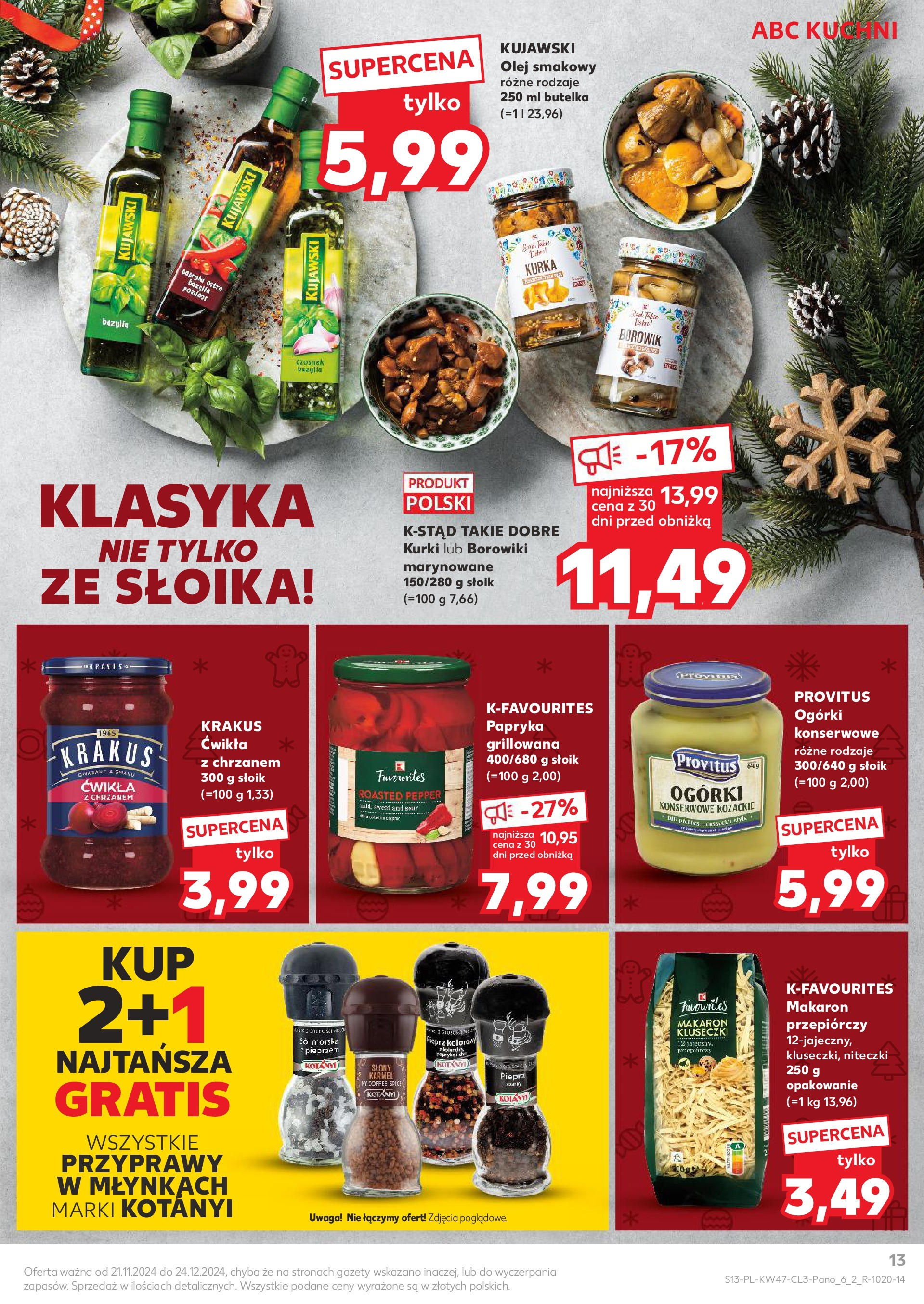 Kaufland gazetka od 21.11.2024 | Boże Narodzenie 🎄🎁 | Strona: 13 | Produkty: Czosnek, Ogórki, Przyprawy, Ogórki konserwowe