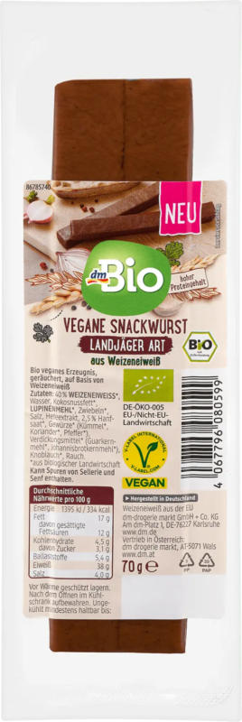 dmBio Vegane Snackwurst Landjäger Art