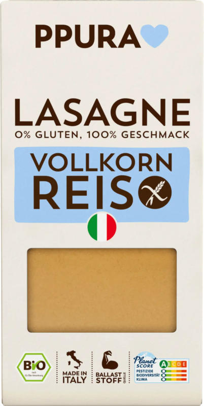 PPURA Nudeln, Lasagne aus Vollkornreis, glutenfrei