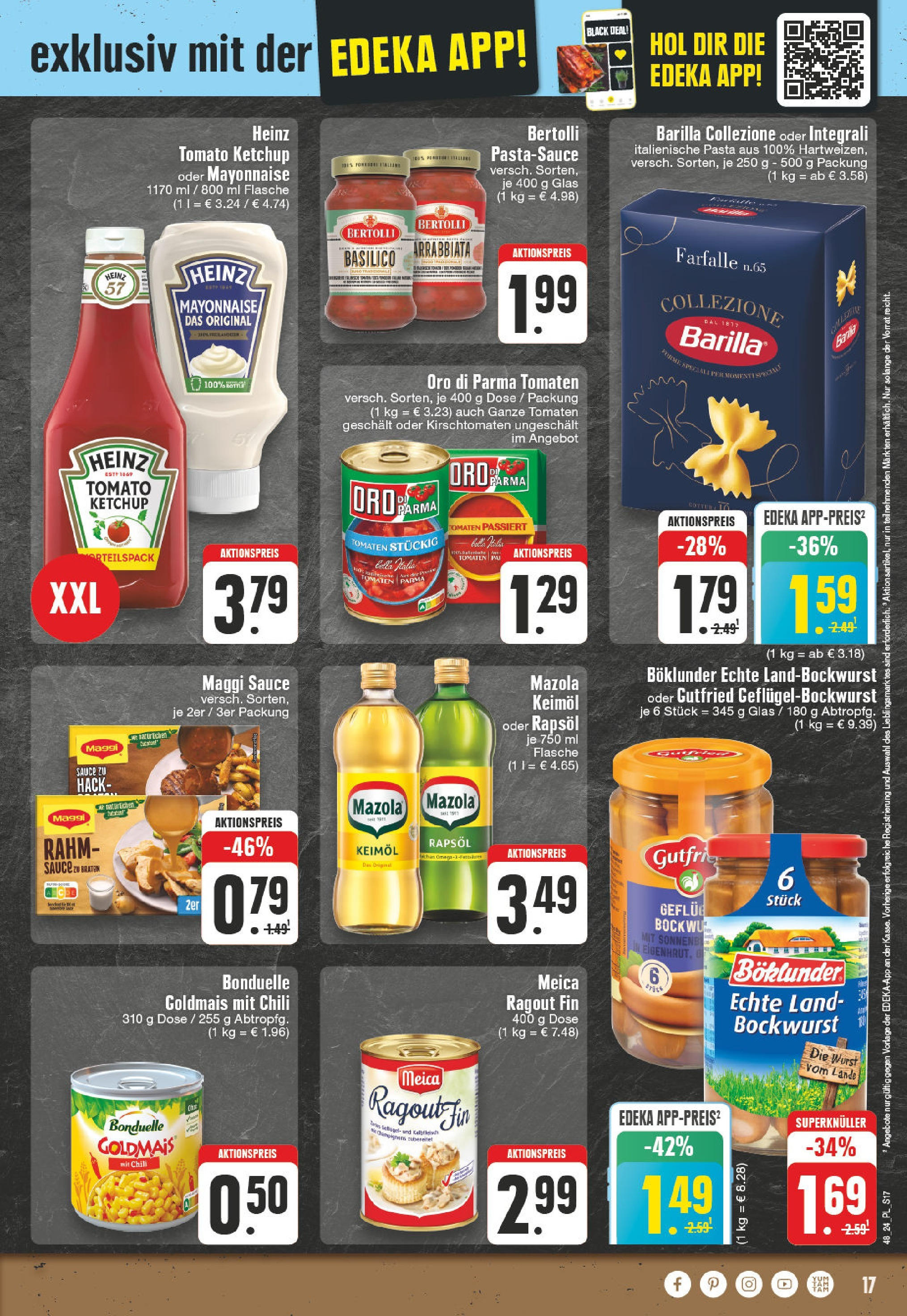 Edeka - EDEKA: Wochenangebote (ab 24.11.2024) » Angebote Online | Seite: 17 | Produkte: Tomaten, Chili, Pasta, Ketchup