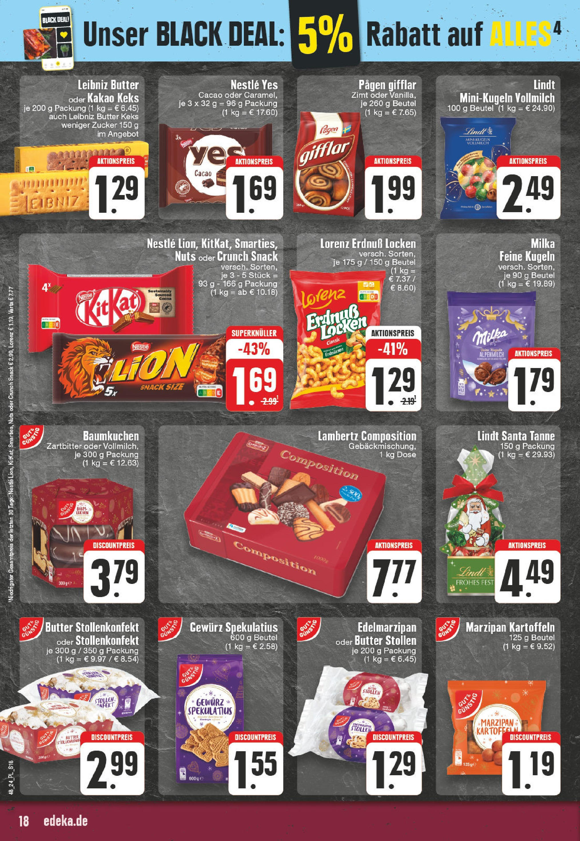 Edeka - EDEKA: Wochenangebote (ab 24.11.2024) » Angebote Online | Seite: 18 | Produkte: Butter, Milka, Zucker, Lindt