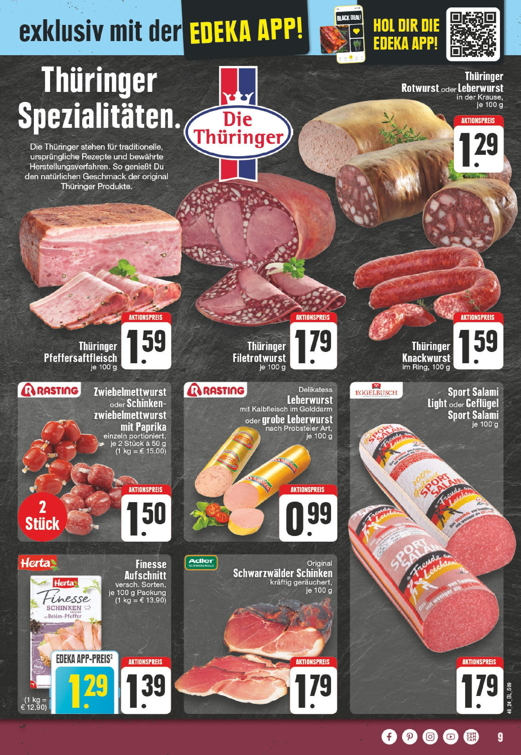 Edeka - EDEKA: Wochenangebote (ab 24.11.2024) » Angebote Online | Seite: 9 | Produkte: Paprika, Salami, Schinken, Herta finesse