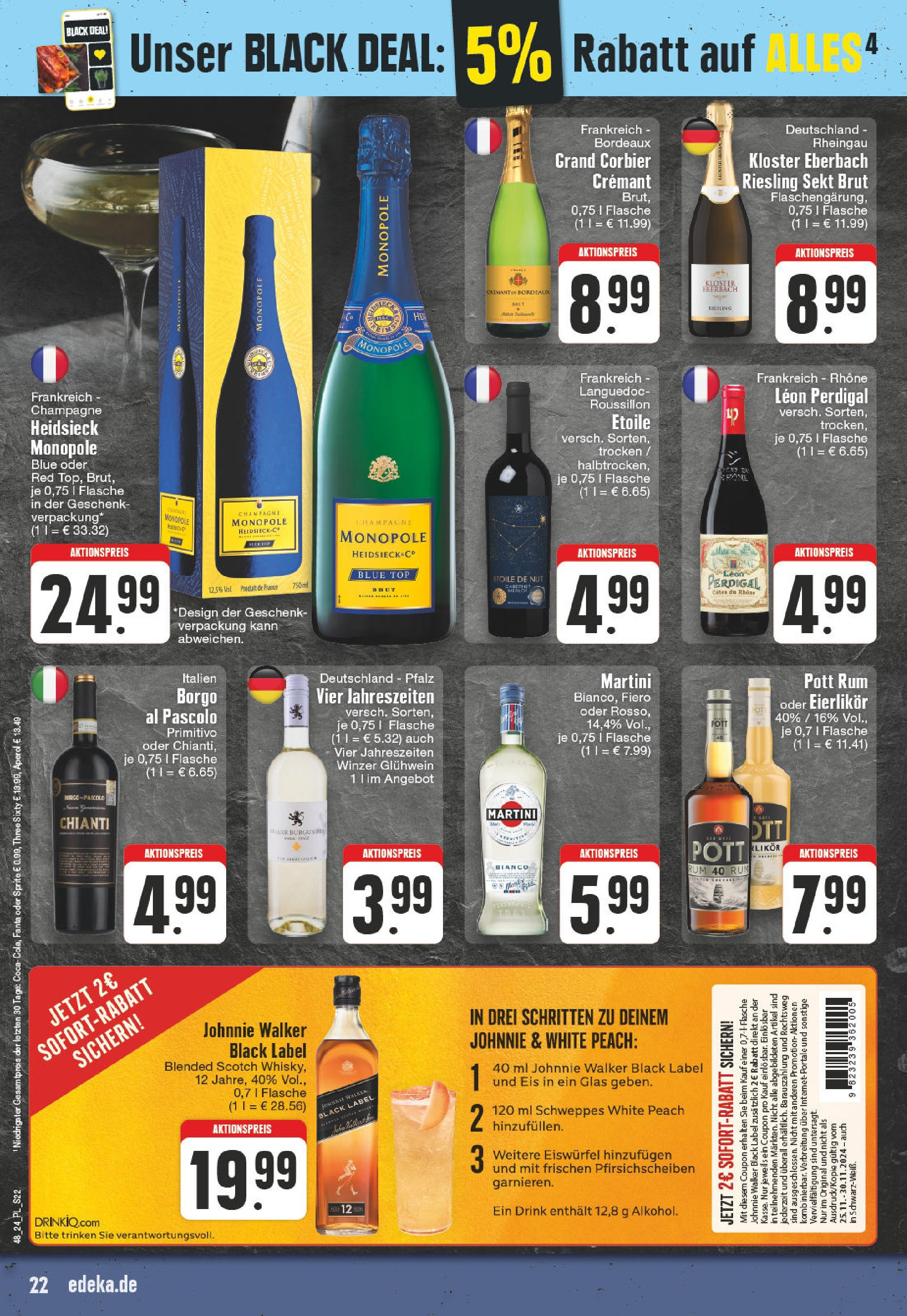 Edeka - E center: Wochenangebote (ab 24.11.2024) » Angebote Online | Seite: 22 | Produkte: Martini, Schweppes, Eis, Johnnie walker