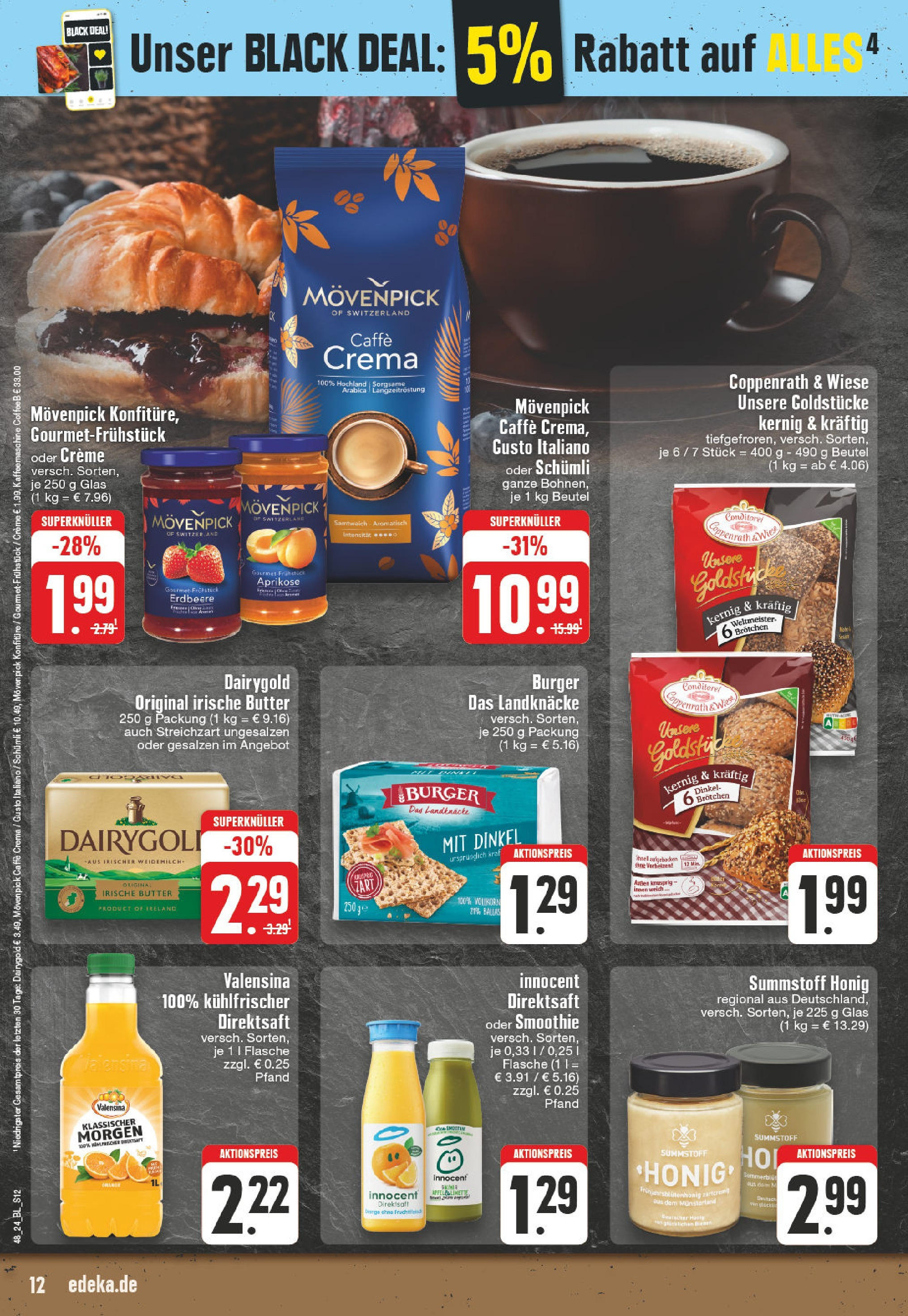 Edeka - EDEKA: Wochenangebote (ab 24.11.2024) » Angebote Online | Seite: 12 | Produkte: Kaffeemaschine, Butter, Creme, Valensina