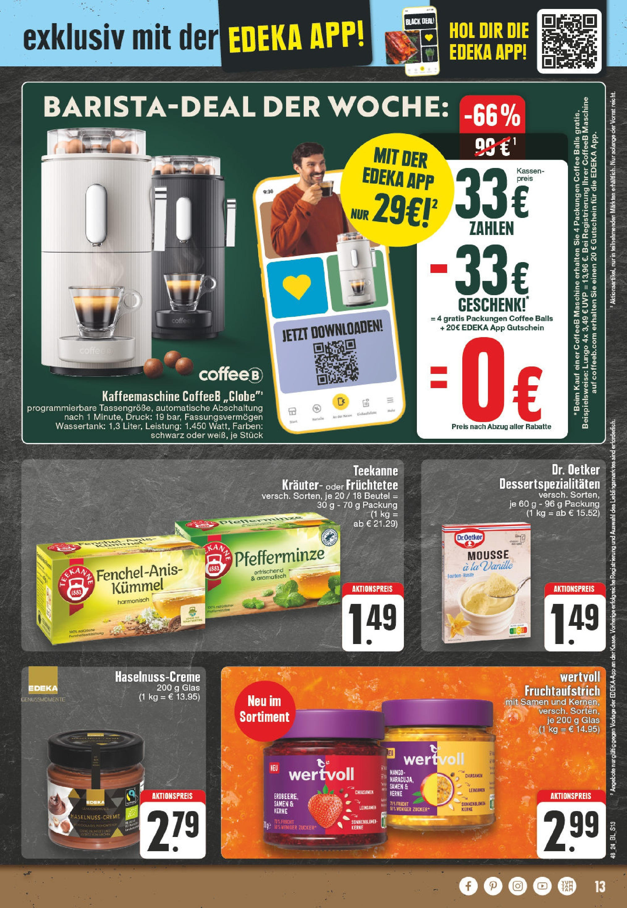 Edeka - EDEKA: Wochenangebote (ab 24.11.2024) » Angebote Online | Seite: 13 | Produkte: Kaffeemaschine, Zucker, Mango, Teekanne