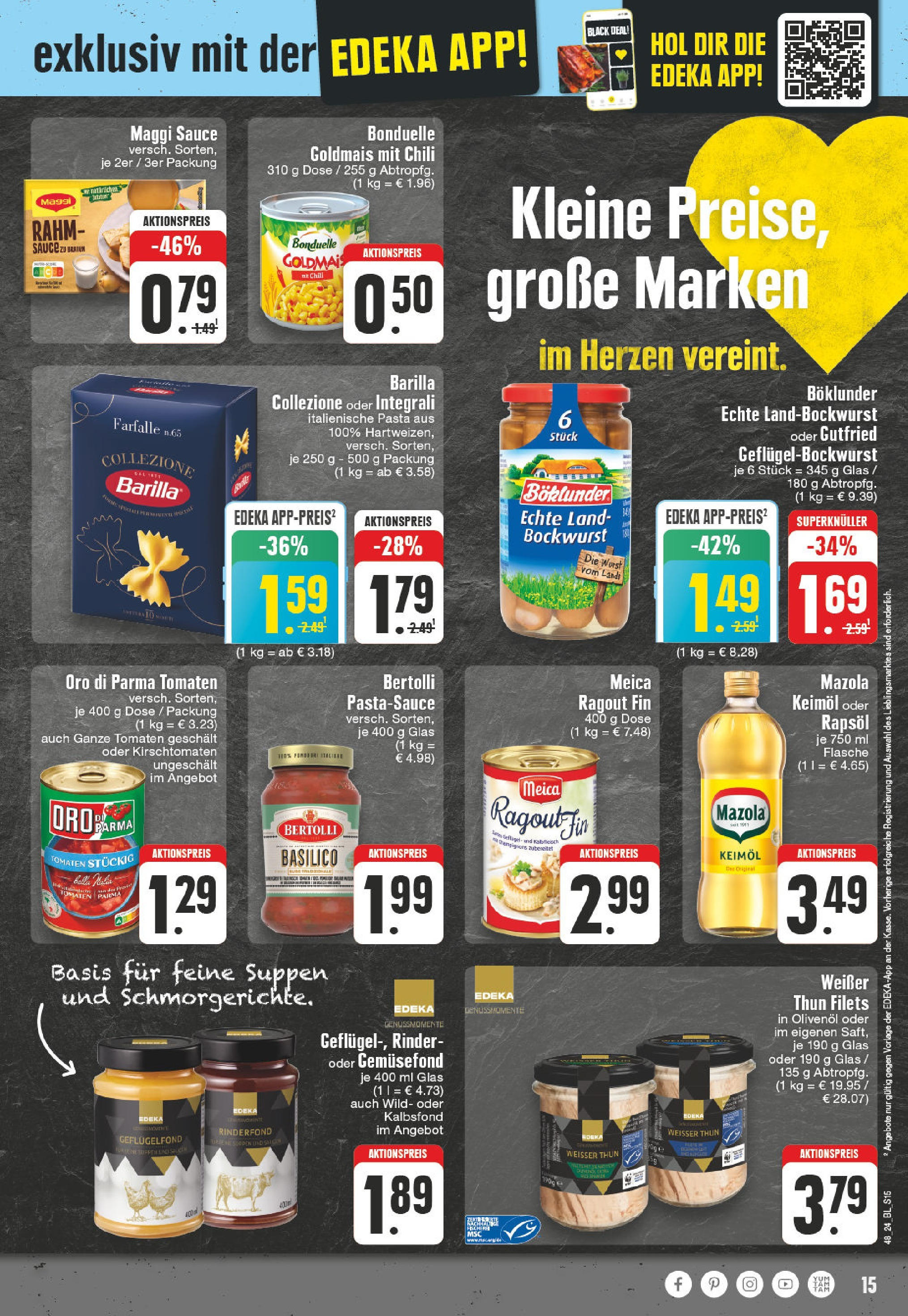 Edeka - EDEKA: Wochenangebote (ab 24.11.2024) » Angebote Online | Seite: 15 | Produkte: Maggi, Meica, Oro di parma, Wurst