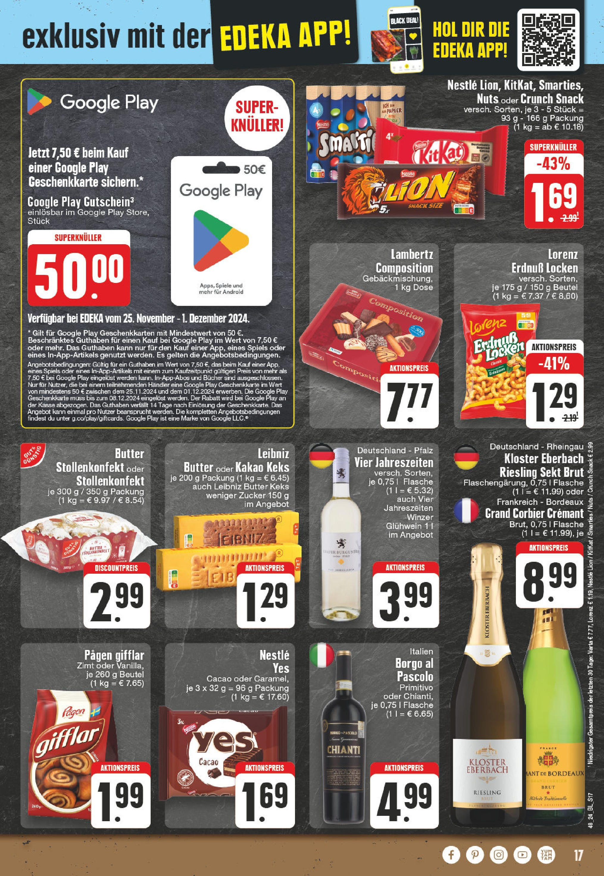 Edeka - EDEKA: Wochenangebote (ab 24.11.2024) » Angebote Online | Seite: 17 | Produkte: Butter, Sekt, Smarties, Zucker