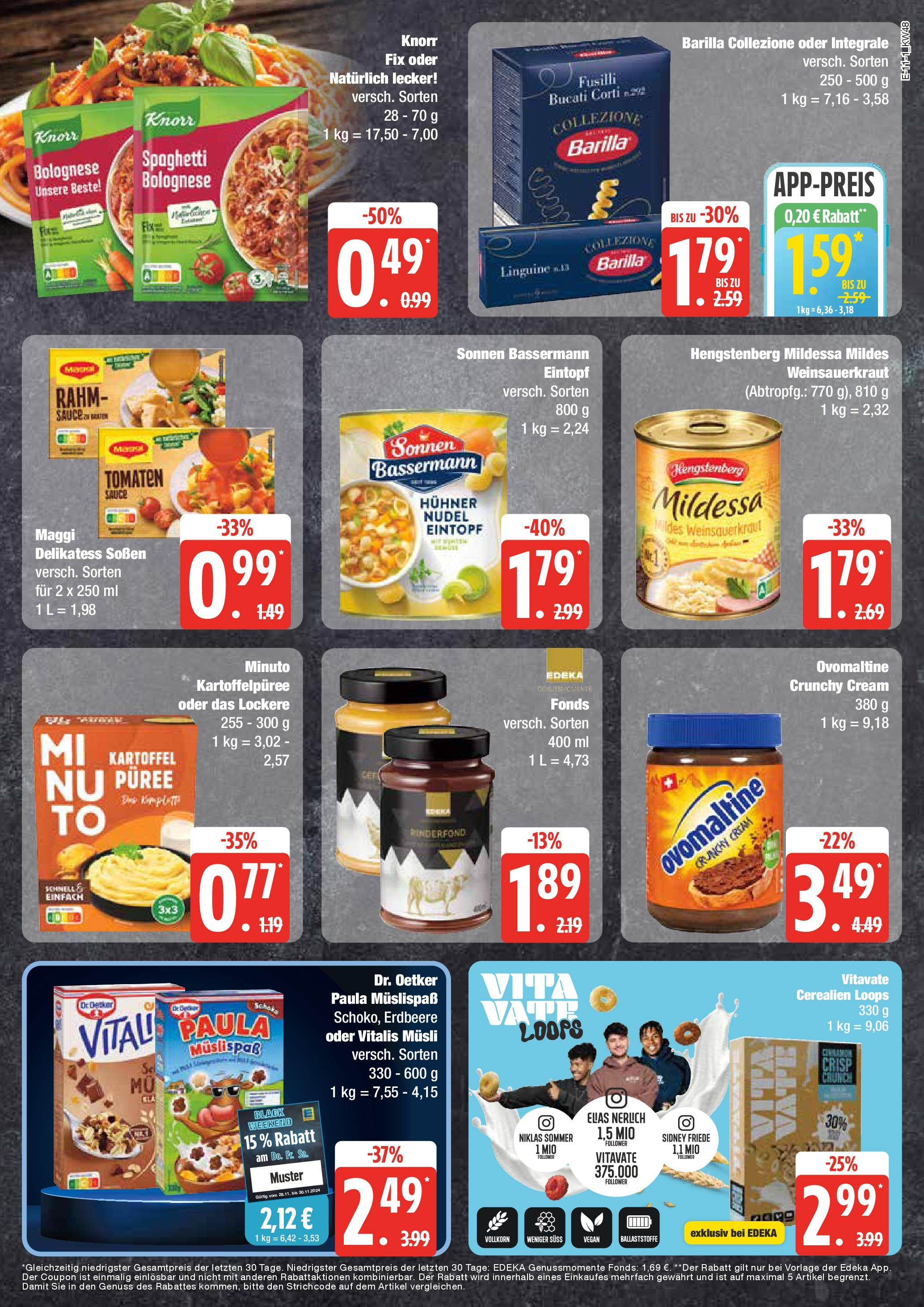 Edeka - EDEKA: Wochenangebote (ab 24.11.2024) » Angebote Online | Seite: 11 | Produkte: Ovomaltine, Barilla, Tomaten, Knorr