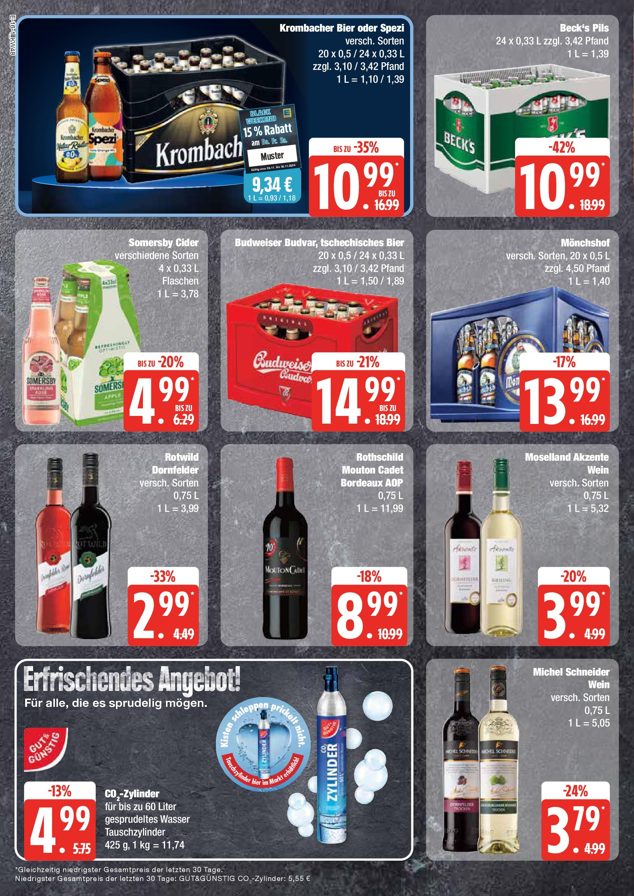 Edeka - EDEKA: Wochenangebote (ab 24.11.2024) » Angebote Online | Seite: 16 | Produkte: Monchshof, Krombacher, Budweiser, Wein