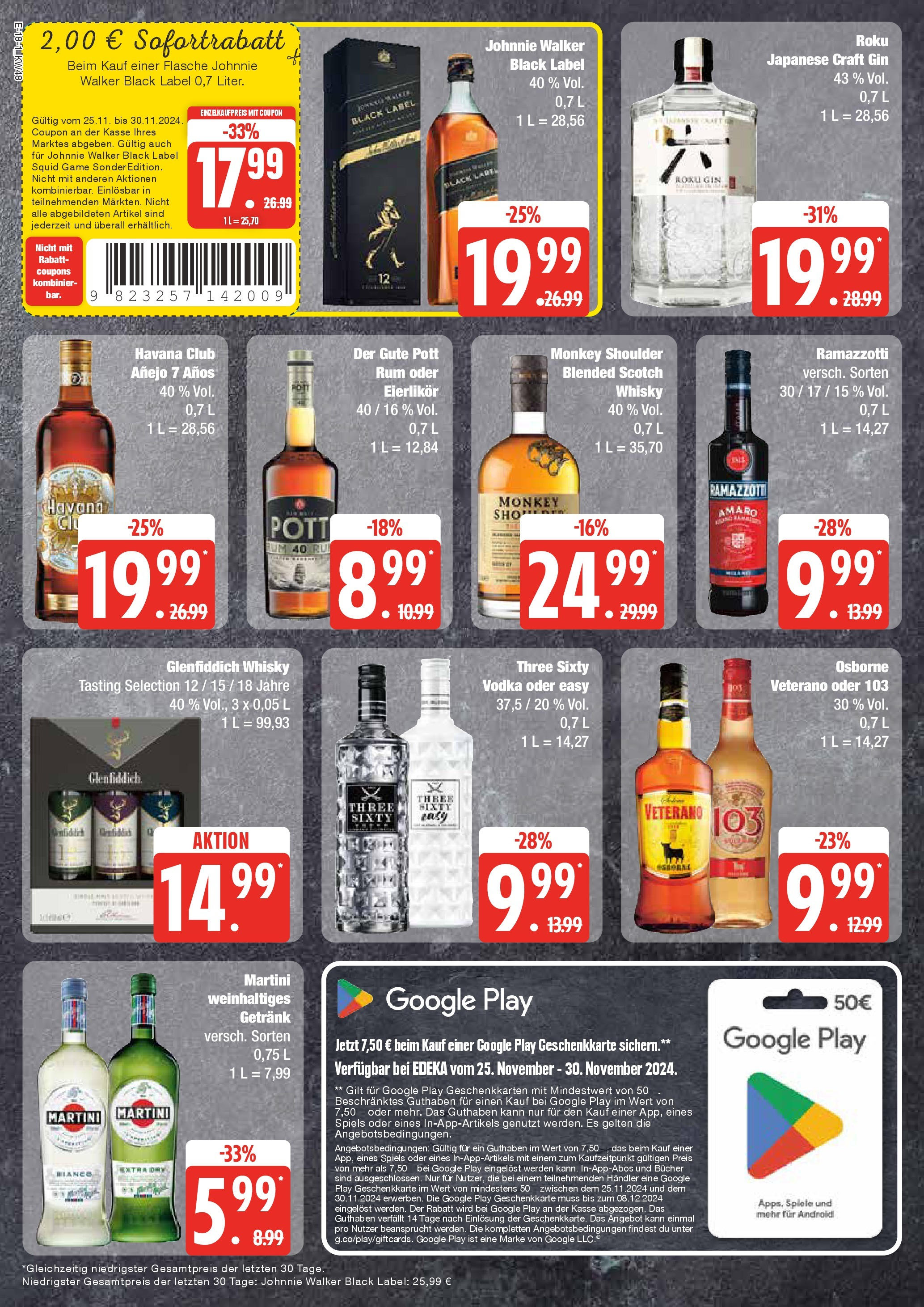 Edeka - EDEKA: Wochenangebote (ab 24.11.2024) » Angebote Online | Seite: 18 | Produkte: Whisky, Rum, Vodka, Gin