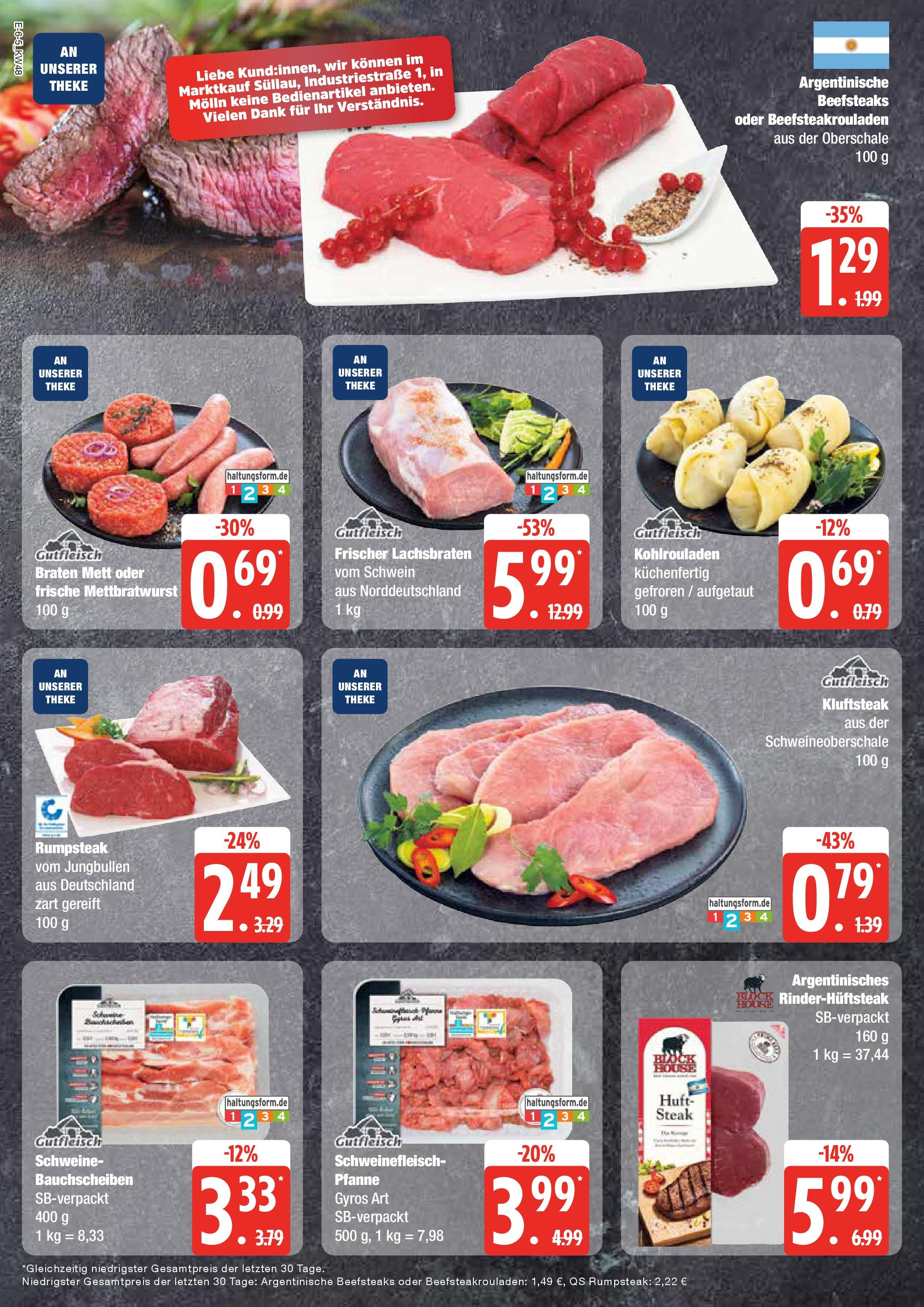 Marktkauf - Mölln, Industriestraße 1  (ab 25.11.2024) » Angebote online | Seite: 6 | Produkte: Rumpsteak, Schweinefleisch, Steak, Fleisch