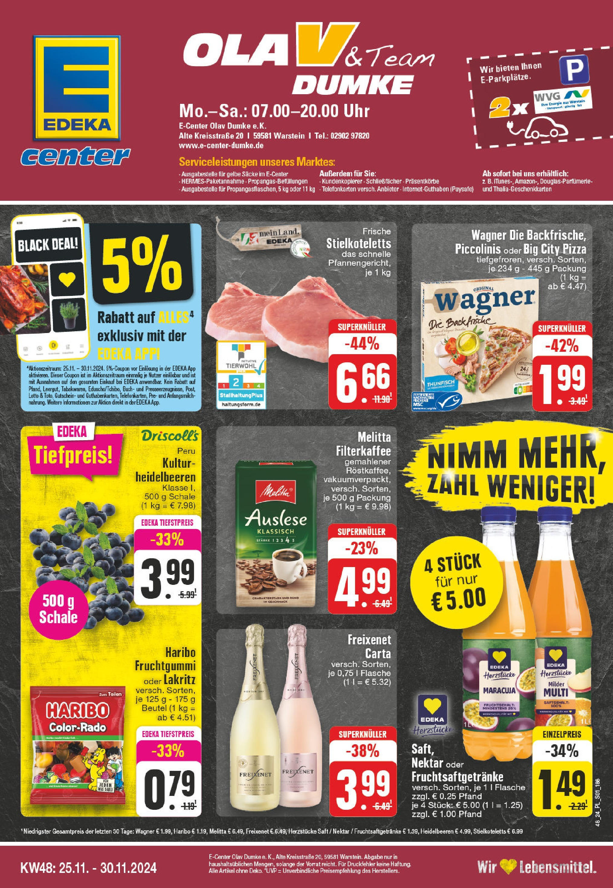 Edeka - E center: Wochenangebote (ab 24.11.2024) » Angebote Online | Seite: 1 | Produkte: Freixenet, Heidelbeeren, Pizza, Saft